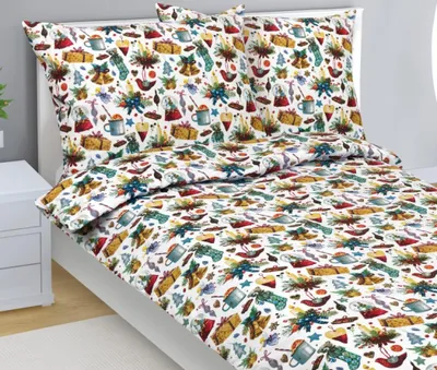 Zdjęcie produktu dla Pościel bawełniana – świąteczna – czerwona, zielona, złota – 140x200, 70x90