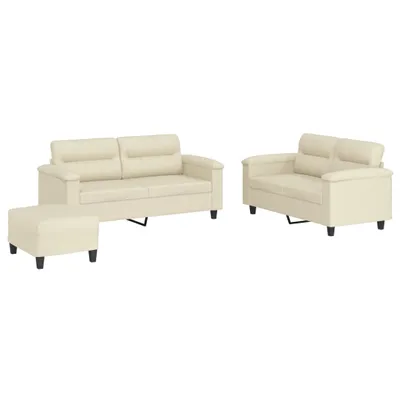 Produktbild von vidaXL 3-tlg. Sofagarnitur mit Kissen Creme Kunstleder