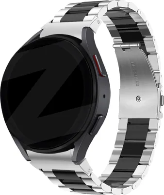 Produktbild von Bandz Stahlarmband 'Classic' Galaxy Watch 7 (40&44mm) / Galaxy Watch 6 (Classic) / Watch 5 (Pro) / Watch 4 (Classic) / Watch FE – Smartwatch-Armband inklusive Uhrenverkürzer – Silber/Schwarz