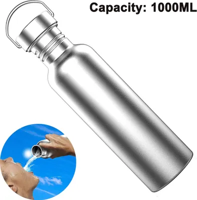 Produktbild von Edelstahl Trinkflasche 500ml / 750ml / 1L BPA Freie, Auslaufsicher Metall Wasserflasche für Outdoor, Büro, Camping, Fahrrad(1000 ml)