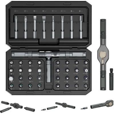 Productafbeelding van Magnetische schroevendraaierset met 42 onderdelen, inclusief ratelhandgreep en 40 bits, zwart