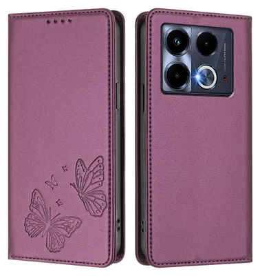 Produktbild von Lederhülle für Infinix Note 40 4G, Schmetterling Prägung Leder Brieftasche Schutzhülle mit Ständer Lila