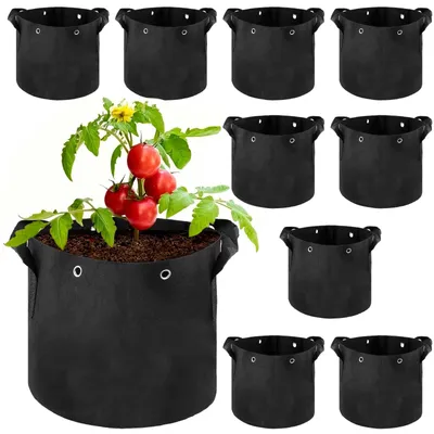 Image de Omgoods - Lot de 10 sacs de culture en tissu de 12 litres avec poignées - Idéal pour les légumes et les plantes