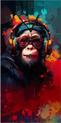 Produktbild von Wallario Design Wanduhr Chimp - Musik aus Echtglas, Größe 30 x 60 cm