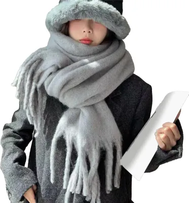Produktbild von Damen-Winterschal, einfarbig, leicht, weich und warm, mit Quastenbesatz, Kaschmirimitat für kaltes Wetter