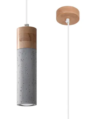 Produktbild von SOLLUX lighting Zane Spotlight Pendelleuchte deDeckengestaltung universalminimalistische Werke mitauswechselbarem GU10 Leuchtmittel 1 x 40 W of Holz und Beton grau 10x10x120 cm