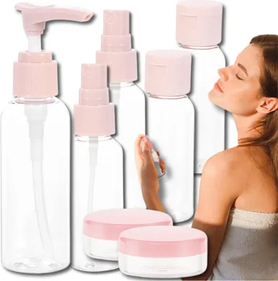 Produktbild von 8-teiliges Reiseflaschen-Set für Kosmetik, rosa