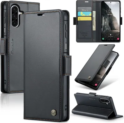 Image de Housse en cuir pour Samsung Galaxy A17 5G/4G Portefeuille Porte-cartes Housse de protection avec fonction support Noir