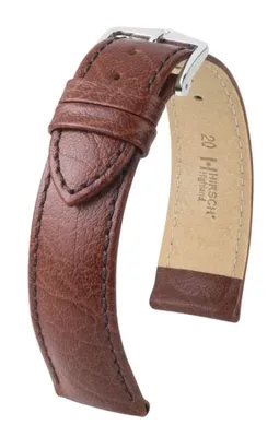 Produktbild von HIRSCH Highland- Kalbsleder (Länge: M (110,5mm / 69,5mm) / Anstoßbreite: 12 (zu 10) / Schließe: Edelstahl (Gold beschichtet) / Sonderanfertigung*: nein / Farbe / Naht: Braun matt / Braun / Polsterung (Ansatz / Schließe) in mm: 2,7 mm / 2,0 mm)