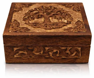 Produktbild von Handgefertigte Holzschmuckbox mit Lebensbaum, Dekorative Aufbewahrungsbox