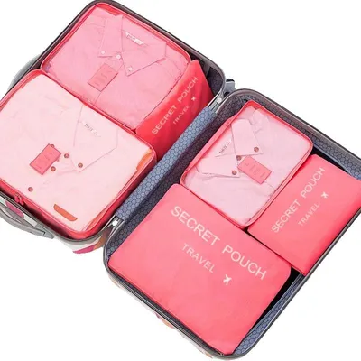 Image de Sac de rangement pour voyages, grande capacité, matériau résistant, couleur rouge, lot de 6