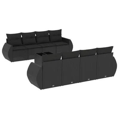Immagine prodotto di vidaXL Set di divani da giardino da 9 pezzi con cuscini in polirattan nero