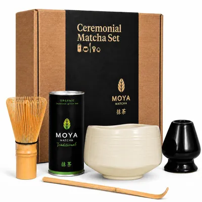 Matcha-Tee-Set mit Schale, Bambusbesen, Halter & Löffel