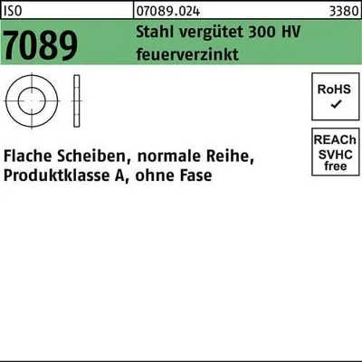 Produktbild von Unterlegscheibe ISO 7089 o.Fase 36 Stahl vergtet 300 HV feuerverzinkt