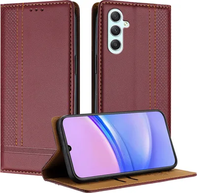 Produktbild von Handyhülle für Samsung Galaxy A35 5G Leder Flip Klappbare Schutzhülle mit Standfunktion Dunkelrot