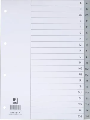 Obrázek produktu pro Q-Connect® KF01817 Rejstřík - A - Z, PP, s indexem, A4, 20 listů, šedý