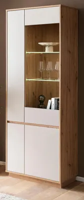 Produktbild von Vitrine "Kiruma" in Kaschmir und Artisan Eiche Vitrinenschrank 75 x 205 cm, Soft-Close