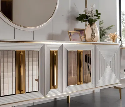 Produktbild von Luxus Esszimmer Essgarnitur Esstisch Set Essgruppe Tisch Stühle Kommode 7tlg