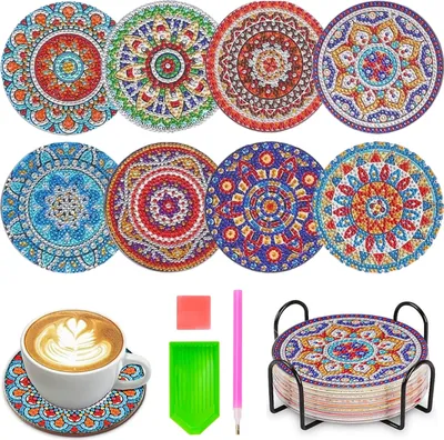 Produktbild von Diamond Painting Untersetzer, 8er Set DIY Diamond Painting Erwachsene Untersetzer mit Halter Für Gläser Weingläser Vasen