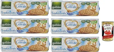 Produktbild von Gullón Cuor Di Cereali biscotti avena tradizionale Zero Zuccheri Aggiunti , Kekse mit Hafer ohne Zuckerzusatz, 6x 280g + Italian Gourmet polpa 400g