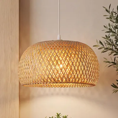 Bambus-Hängeleuchte, handgewebt, E27, 45 cm, Boho-Stil