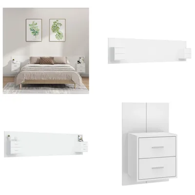 Image de vidaXL Tête de lit avec tables de chevet Blanc Bois composite - Tête de lit Avec rangement - Têtes de lit Avec rangement - Tête de lit