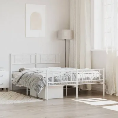Image de Maison Exclusive - Cadre de lit avec tête et pied de lit en métal blanc 120x200 cm