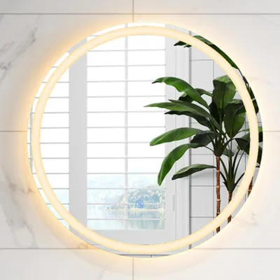Obrázok produktu pre LED zrkadlo do kúpeľne, kruhové, priemer 60 cm, s dotykovým ovládaním, funkciou proti zamlievaniu, 3 farby svetla, s možnosťou stmievania