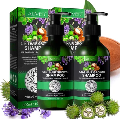 Produktbild von Shampoo 3-in-1 mit Rizinusöl Lavendelöl Arganöl Kopfhaut Pflege Haarwachstum Vegan, 2x 300ml