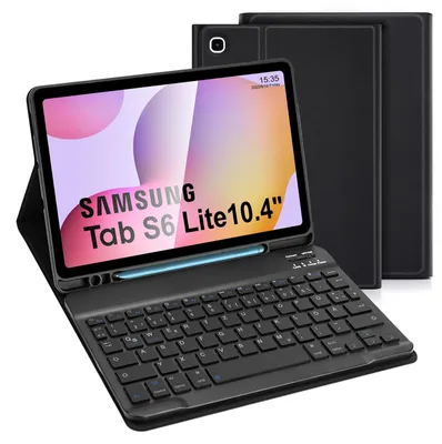 Produktbild von Galaxy Hülle mit Tastatur Deutsches QWERTZ Layout Kabellose Tastatur Hülle für 2024 2022 2020 Bluetooth Tastatur Hülle Tab S6 Lite Schwarz