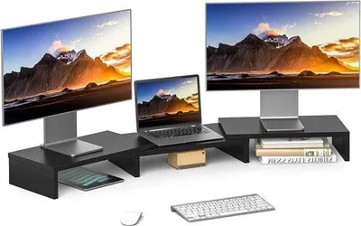 Immagine prodotto di Treppiede nero in legno regolabile per due monitor