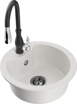 Produktbild von Mexen Diego 1-Becken-Granit-Spüle mit Mischbatterie Savita, Weiß - 6512-20-672601-70