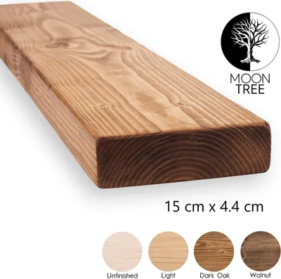 A close-up of a wooden shelf with different color swatches below.