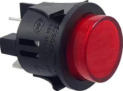 Produktbild von Taster PS18-16 Einbau ø 25mm 250V 16A rot, beleuchtet push-EIN, Flachstecker 6,3mm
