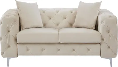 Produktbild von 2-sitziges Chesterfield-Sofa aus beigem Velours - EDWINA