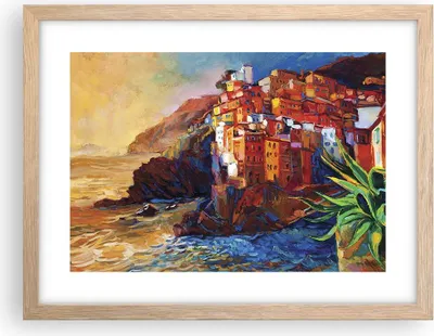 Produktbild von Gerahmtes Poster - Rahmen in heller Eiche - Manarola Bunt Öl - 40x30 cm - Wand Bild - Wanddeko - Wandbilder - Kunstposter - Wandposter - Bilderrahmen - Bilder - Kunstdruck - Wandbild - P2NAA40x30-4164