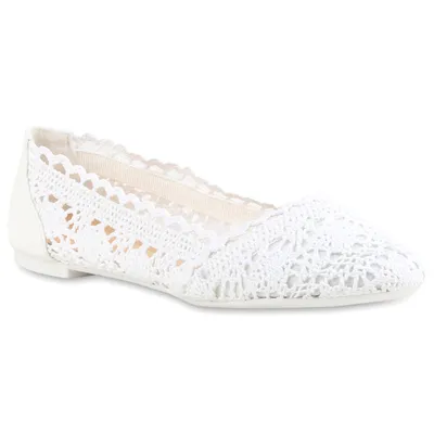 Produktbild von Mytrendshoe Klassische Bequeme Damen Ballerinas Spitze Flats 810414, Farbe: Weiß, Größe: 40