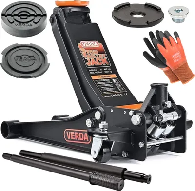 Produktbild von Wagenheber 3T + 2x Gummi + Montagehandschuhe Extra Flacher Rangierwagenheber mit Doppelkolben Heber Ständer SN8015 (75-515 mm)