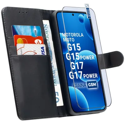 Zdjęcie produktu dla Etui Z Klapką Do Motorola G15 | G17 Power Zamykane Magnetyczne + Szkło 9H