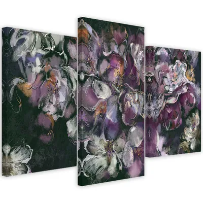 Produktbild von Triptychon auf leinwand irisblüte 60x40 cm Feeby lila wandbild bereit zum aufhängen
