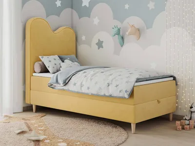 Produktbild von Boxspringbett, Einzelbett für Kinder, Jugendbett mit Matratze - FLOW - 90x180cm - Gelb - H3