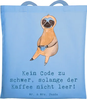 Produktbild von Mr. & Mrs. Panda Tote Bag Code und Kaffee - Sky Blue - Geschenk, Softwareentwickler, Tasche, Jutebeutel, Programmierer, Shopping, Schultasche, kreative Geschenke, Beruf