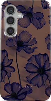A close-up view of a phone case with a floral pattern.