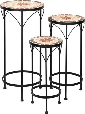 Produktbild von Blumenhocker Mosaik Beistelltisch Outdoor Pflanzenständer Balkon Blumenständer Metall Pflanzenregal Plant Stand Pflanzen Blumentisch Blumenregal