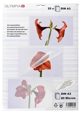 Image de 25x 1-PACK feuilles à plastifier A3, 303 x 426mm, 2x 75/80 mic, brillant