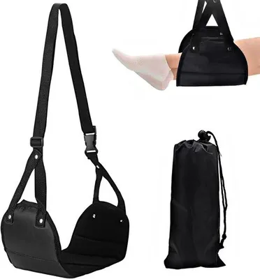 Produktbild von Famanu Fußstütze für Flugzeuge - Tragbare Reisefußstütze mit Schlafmaske und Ohrstöpseln, Blau