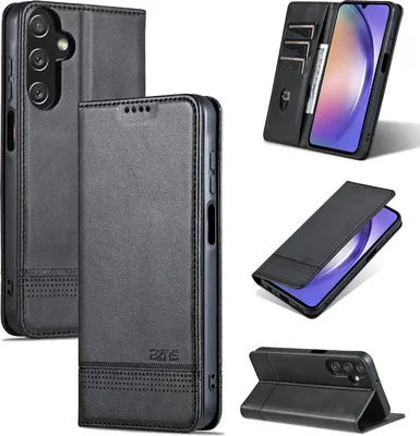 Produktbild von Leder Hülle für Samsung Galaxy A05S, Klapphüllen Brieftasche Magnetverschluss Ständer Schutzhülle Schwarz