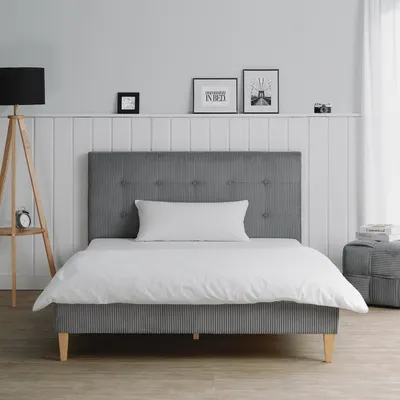 Produktbild von Homestyle4u Polsterbett 140x200 cm mit Lattenrost Doppelbett mit Rückenlehne Cord Grau