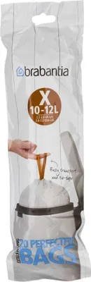 Zdjęcie produktu dla Worki na śmieci Brabantia PerfectFit Code X, 10-12 l, 20 sztuk/rolka, plastikowe, białe, 35,5 x 49 cm
