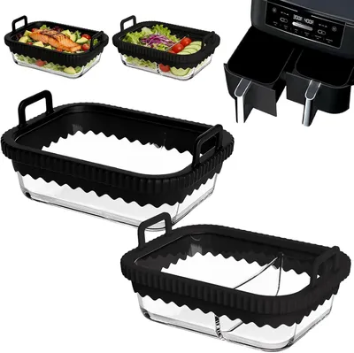 Produktbild von Airfryer-Zubehör 2 Stück, Auflaufform 21x16x7 cm, Glas, Silikon-Griffe, für Küche